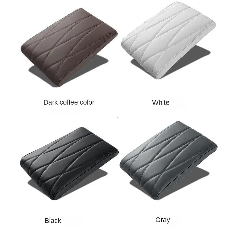 Napa Leather Memory Foam Car Armrest Mat Booster Console Universal Center Cushion Stripe Rhombus Embroider Armrest Seat Box