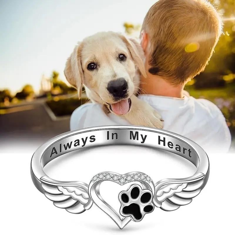 Heart Dog Footprint Design Rings  Sterling Silver Cute Love Dogs Accessories Exquisite Versatile Daily Party Jewelry
