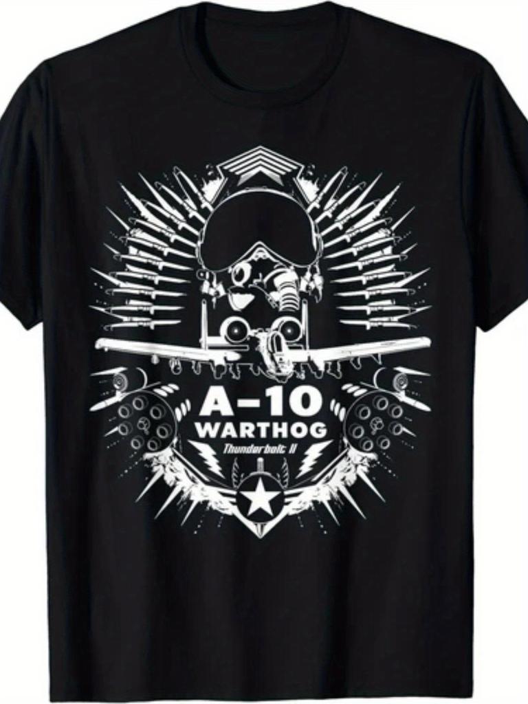 Men'S Thunderbolt II Warthog Aviation Graphic T-Shirt 100% Retro Pilot Helmet A-10 Design Breat