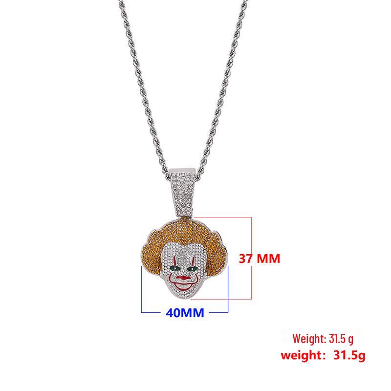 European-American Quirky Christmas V for Vendetta Clown Hip-Hop Pendant Necklace with Full Diamond Design