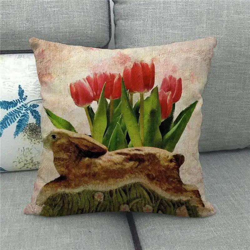 Easter Decor Pillow Covers 45x45cm Cartoon Bunny Eggs Printed Cushion Cover Spring Holiday Party Decorative Pillowcase for Couch