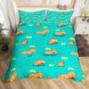 Cartoon Capybara Duvet Cover Twin Queen Toddler Botanical Leaves Funny Animal Bedding Set Graffiti Sketch Lines Comforter Cover