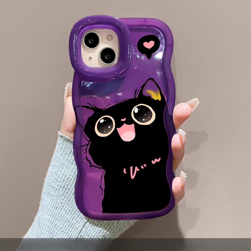 

Милый брелок с черным котом, Подходит для чехла для телефона Apple 16promax 15, Прозрачный силикон 14, Двойная подставка 13, Нишевый 12 Redmi K40/K40 Pro