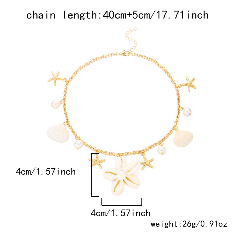 Summer Ocean Style Shell Flower Pendant Necklace for Women Vintage Gold Color Clavicle Chain Choker Beach Vacation Jewelry Gift
