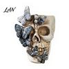 Personalized Resin Crafts Black Butterfly Skull Vase, Skeleton Pen Holder, Gothic Flower Vase Arrangement Container, Creative Desktop Organizer
