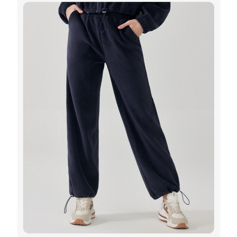 Calças esportivas femininas de inverno acolchoadas, grossas, de pernas largas e retas