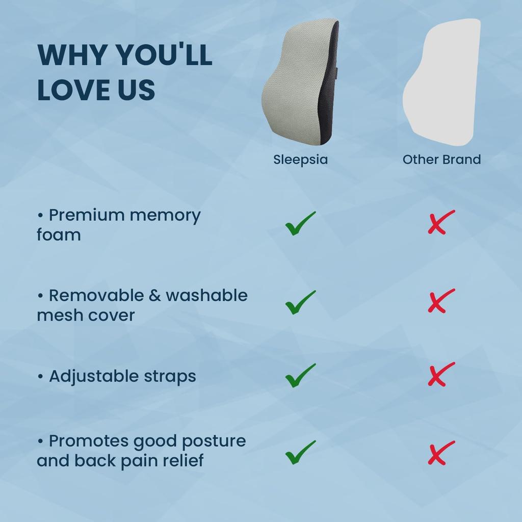 Ergonomic Memory Foam Lumbar Support Pillow for Chair, Car Seat and Office Desk - Designed for Comfort and Posture Support