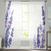 Cortinas transparentes de tul con diseño de acuarela y flores de lavanda para sala de estar, dormitorio, modernas cortinas de tela para cocina