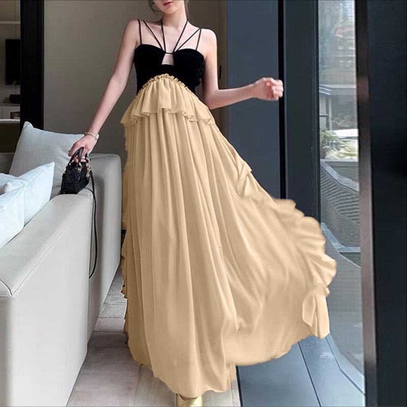 ZANZEA Women Sexy Halter Neck Off Shoulder Sleeveless Casual Patchwork Long Dress M хаки