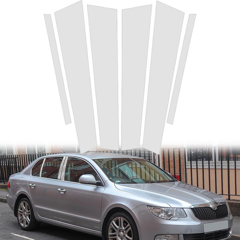 Car B C Pillar Post Trim Sticker Accent Cover Mirror Chrome Exterior Decoration Window Moulding 6pcs/set for Skoda Superb 2009-2015 B6 (3T)2009-2015