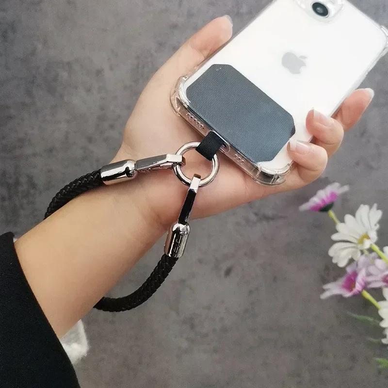 Phone Lanyard Short Wrist Band Thicken Braided Strap Coarse Nylon Lanyard Strap Wrist Chain Pendant Anti-Lost Rope Metal Button