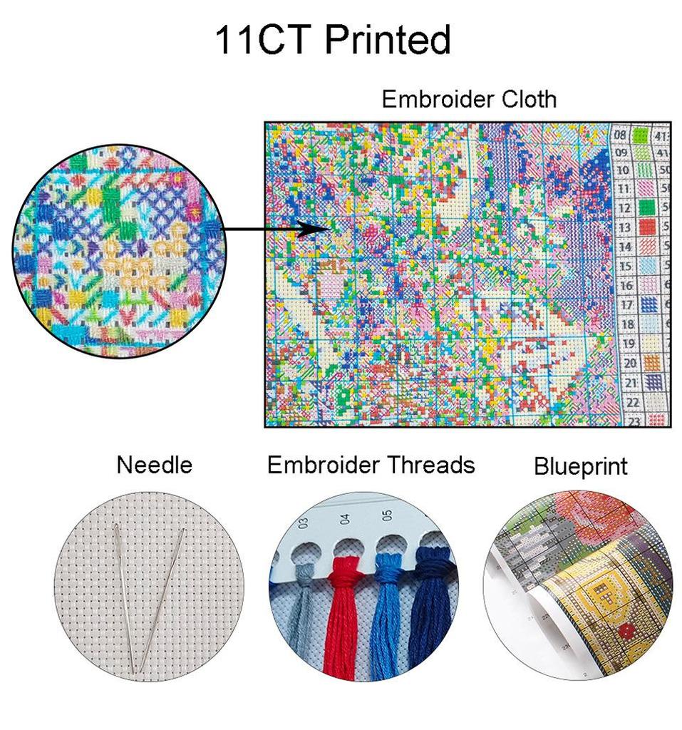 Huacan Cross Stitch Set 11CT Landscape Embroidery Mountain DIY Handmade Sewing Sets Printed Canvas Quilting Scenery Needlework Kits Home Decoration