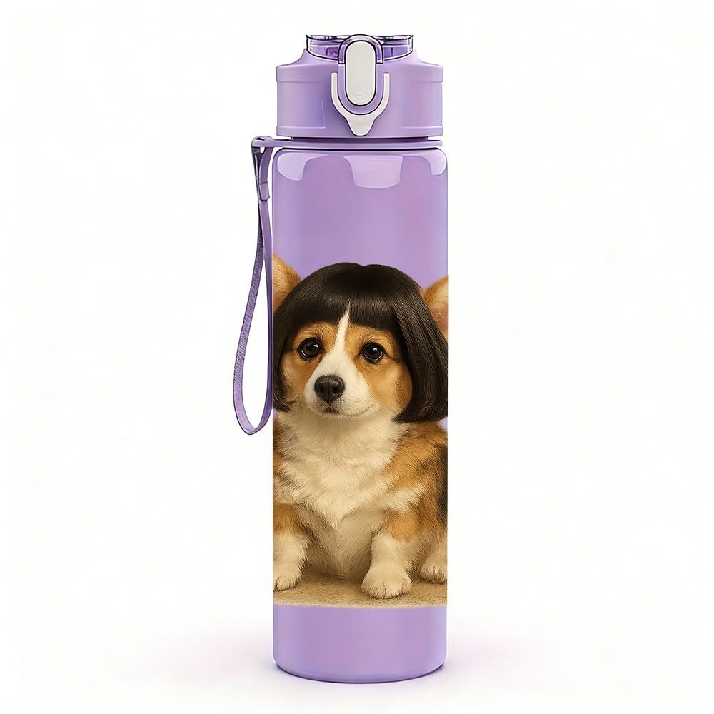 1 PZ Cucciolo Corgi Ritratto Classico 750ml Plastica Colorata Borraccia Sportiva Tappo Flip con Cannuccia Anti-perdita Adatta per Sport Ufficio Uso Domestico