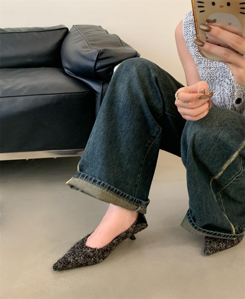 New 2025 European and American style comfortable women s shoes two wear low-heeled women s shoes Mao Mao shoes thin-heeled light-mouth women s shoes 35