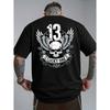 Luck One 13 Ανδρικό Κοντομάνικο T-Shirt με Γραφικό Σχέδιο στην Πλάτη - Ζωντανό Κίτρινο με Έντονο 13, Σχέδιο με Φτερά και Κρανίο, Διαπνέον, Στρογγυλή Λαιμόκοψη, Casual, Καλοκαιρινό