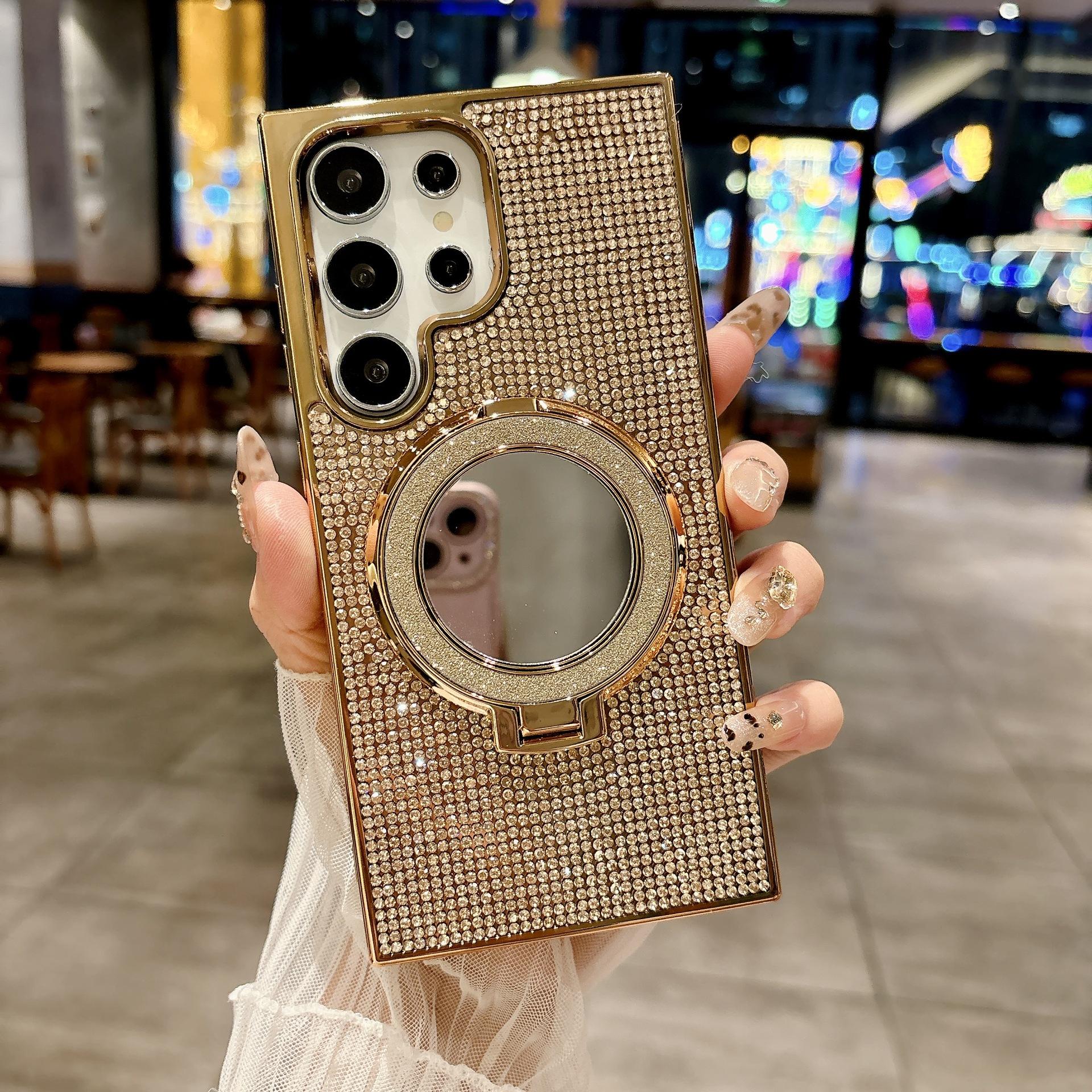 

Diamond Glitter Mirror Phone Case For Samsung Galaxy S26 Ultra S23 S24 Ultra S25 Plus Magnetic Ring Stand Protector Cover Galaxy S23