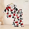 Women Plus Size Multicolor Printed Round Neck Flared Half Sleeve Top Long Pants Two Piece Set