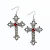 Popular Oversized Rhinestone Cross Earrings - Silver Tone Gothic Punk Fashion