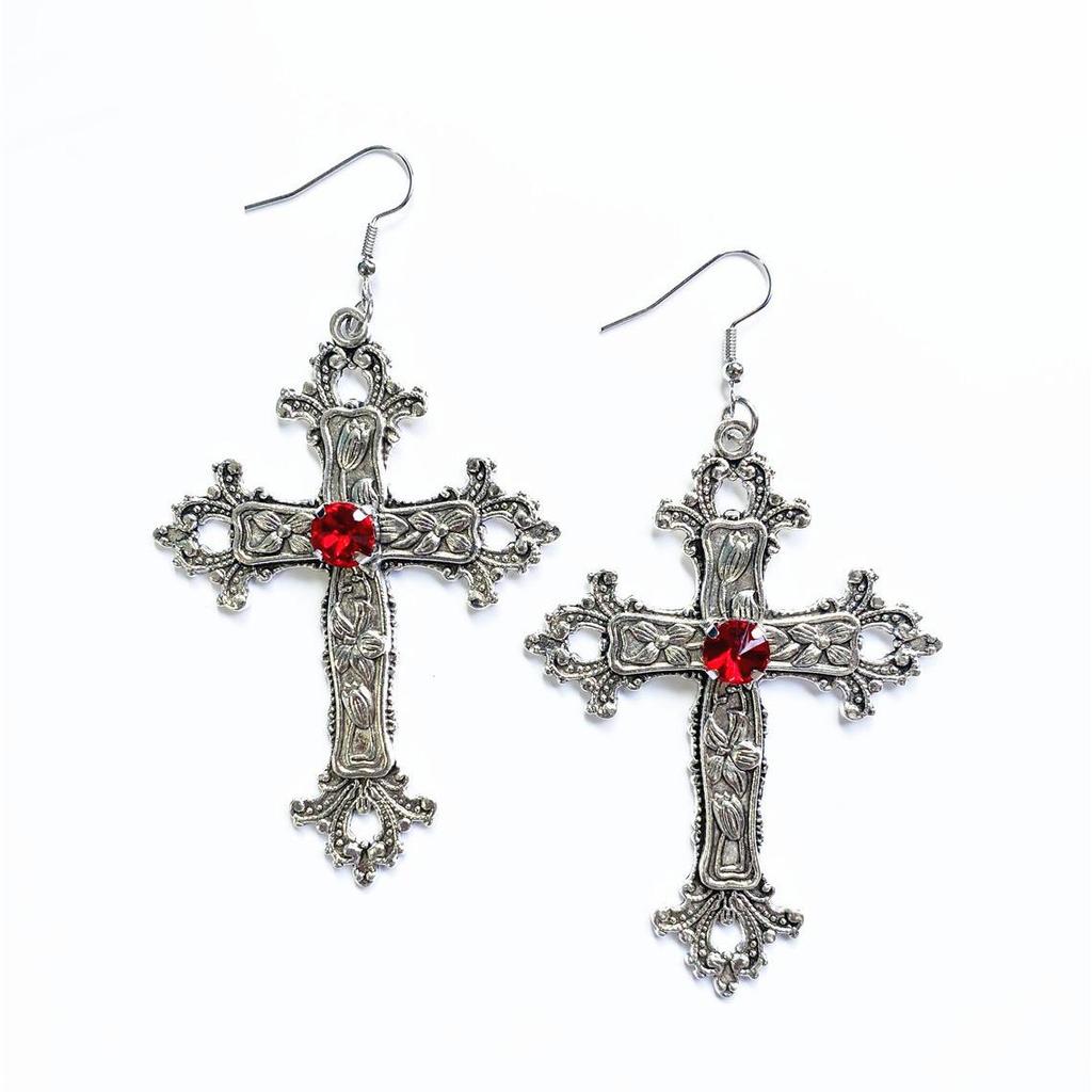 Popular Oversized Rhinestone Cross Earrings - Silver Tone Gothic Punk Fashion
