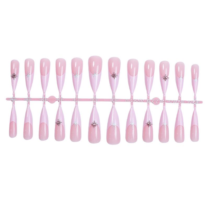

New Pink Starburst Gradient False Nails - 24 Long Pointed Tips with Stars
