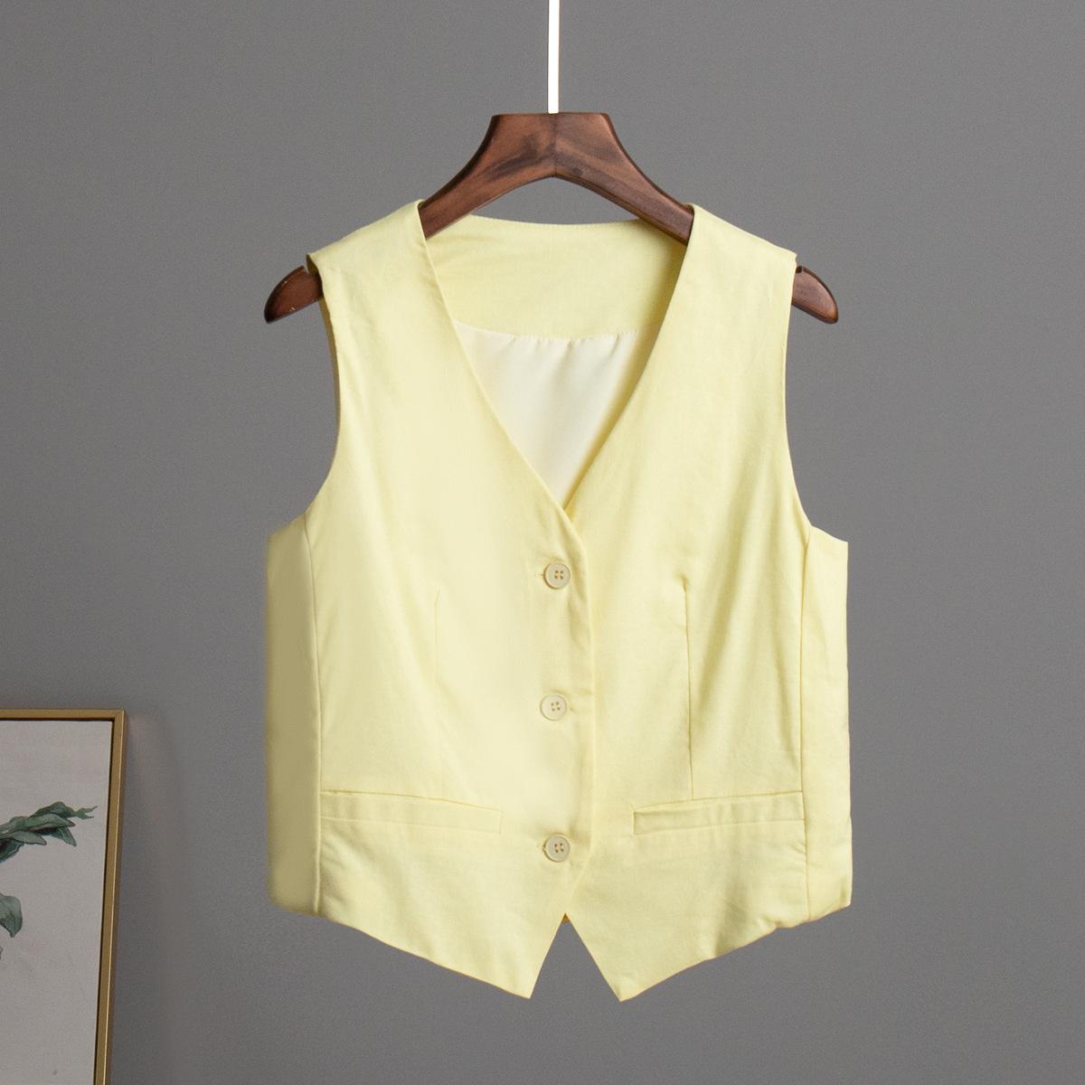 Женский осенне-зимний двубортный однотонный пригородный костюм с v-образным вырезом жилет M 2883₽