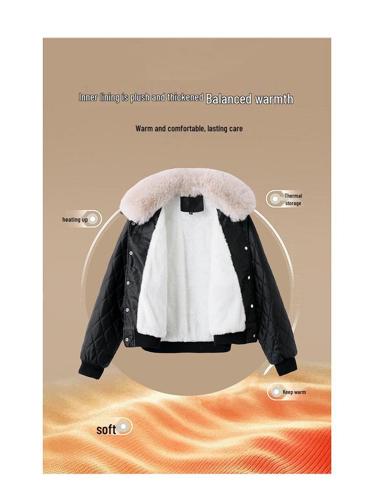 Winter Women's Korean Fashion PU Leather Coat with Fleece Lining and Fur Collar - Style WA8211