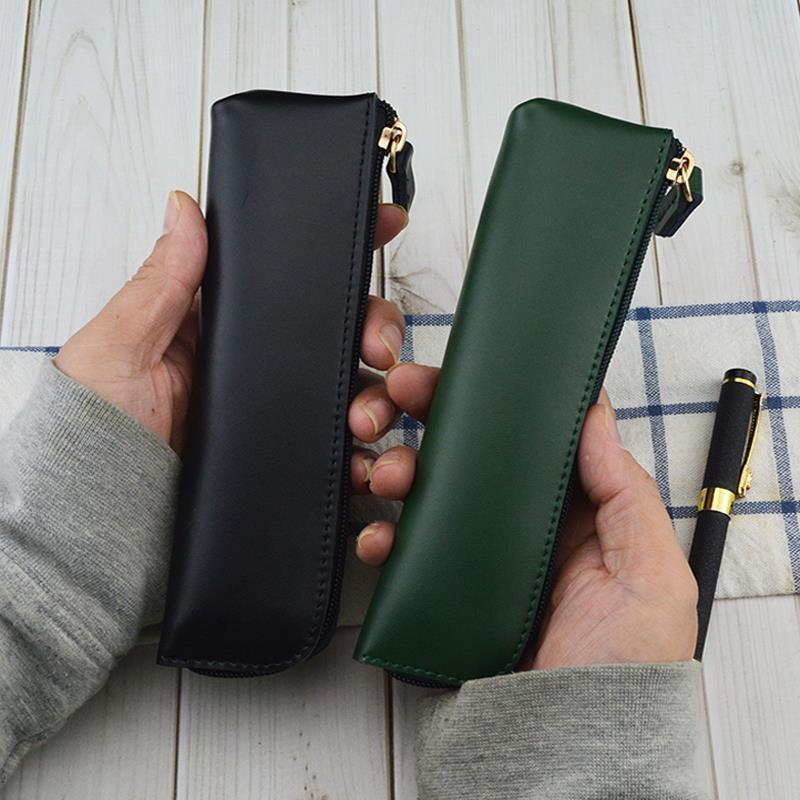PU Leather Pen Holder Brass Snap Closure Fine Stitching Cute Pencil Storage Pouch for Kids Student School Office Stationery Gifts