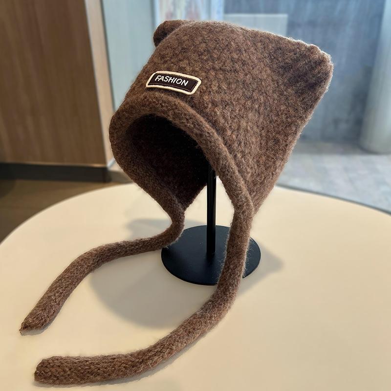 Autumn and Winter Knitted Hats for Girls Cute Ears  Big Head Circumference Woolen Hat  Warm Ear Protection  Face Shaping Small Toe Cap