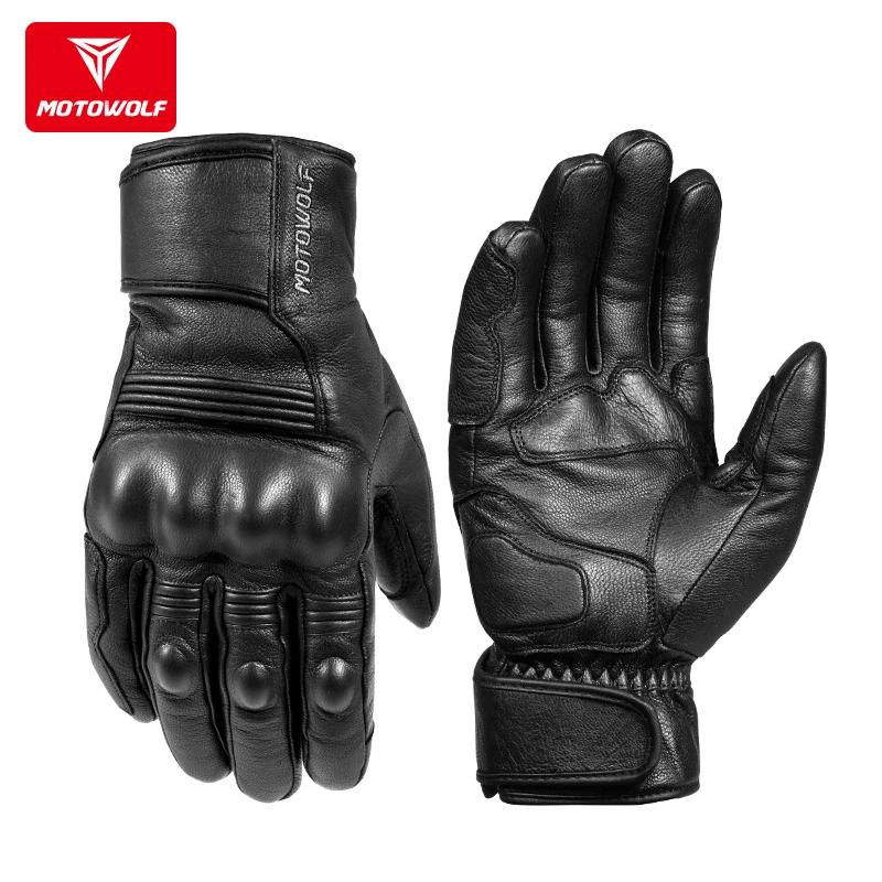 Leather Motorcycle Gloves Men s Winter Warm Breathable Waterproof Windproof Touchscreen Glove with Fist Palm Knuckle Protect M