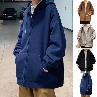 Men Fall Winter Hoodie Thick Fleece Lined Hooded Long Sleeves with Big Pockets