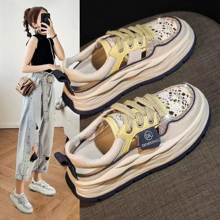 

2025 new summer thick-soled inner height-increasing sandals women s bag head little white women s shoes breathable sports and leisure board shoes ins 35
