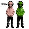 Home Office Desk Accent 3D Printed Alien Figurine with Hoodie And Headphone, Trendy Desktop Decor Ornament, Cyber Style Statue for Gaming Room
