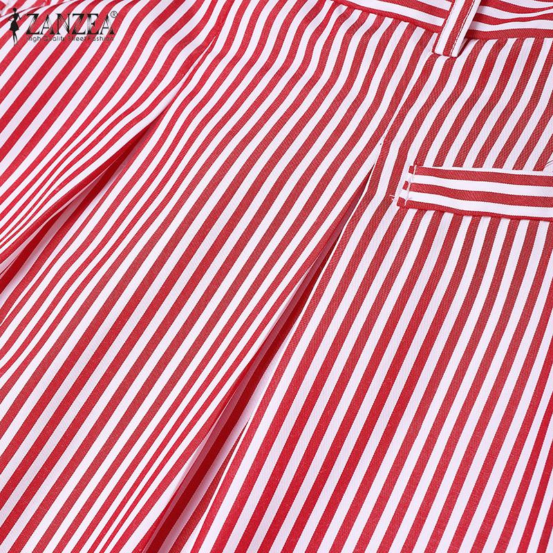 ZANZEA Elegant Women Striped Zipper Casual Long Swing Skirts