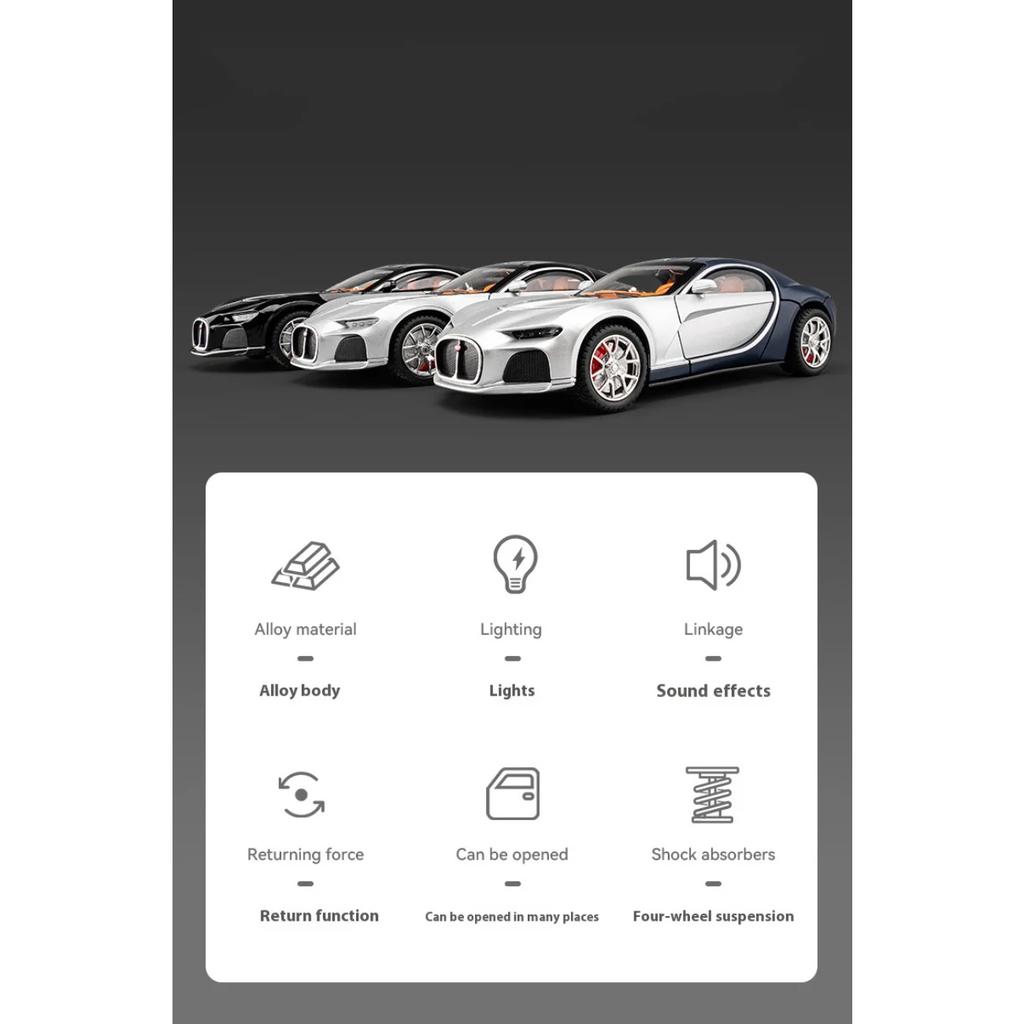 1/24 Bugatti Atlantic Luxus-Sportwagen Legierungsmodell, Simulierter Ton und Licht, Bemalte Innenausstattung, Restaurierte Details, Schreibtisch-Dekorationen