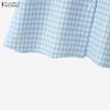 ZANZEA Women Casual Turn Down Collar Loose Short Sleeve Grid Print Blouse