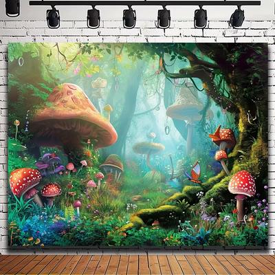 2D Fantasy Grüner Pilzwald Hintergrund für Studiofotografie & Veranstaltungen