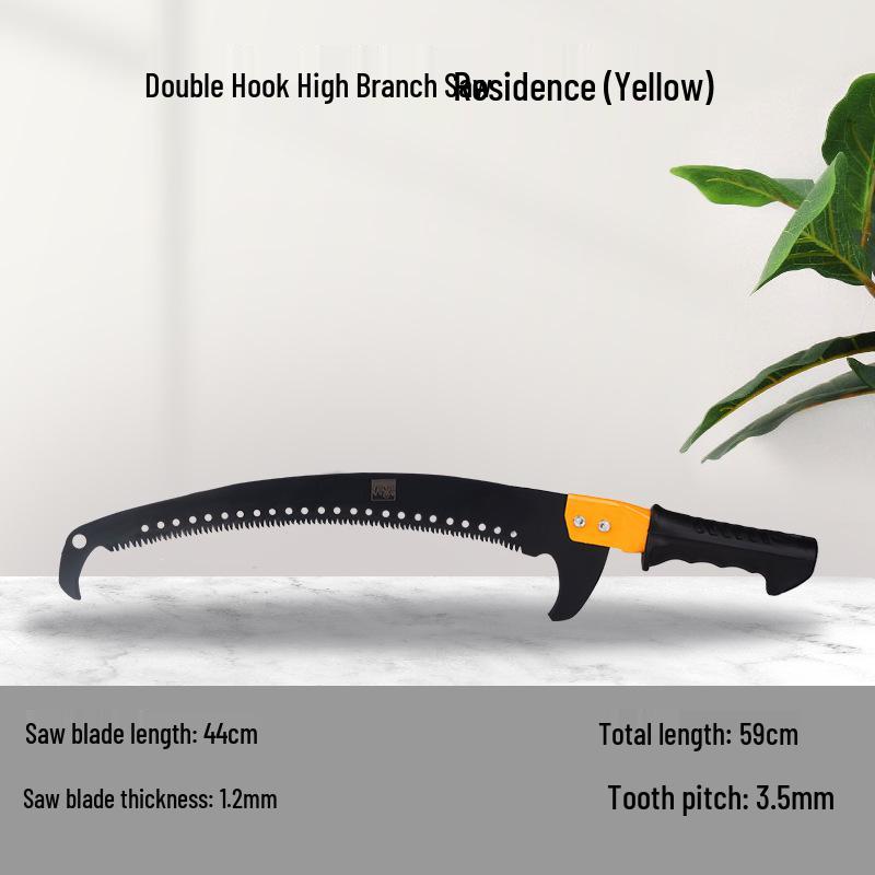 Double Hook High Branch Pruning Saw with Three-Sided Teeth for Garden and Tree Logging