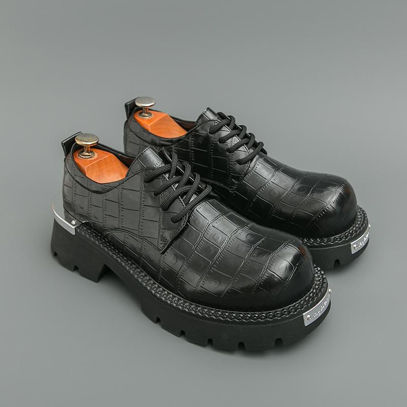 

Classic Men Thick-soled Derby Shoes Black Brown Men Casual Comfortable Breathable Fashionable Big-headed Shoes Social Shoes Men 46 чёрный