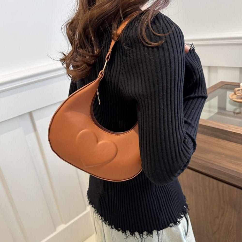 Korean Style Crescent Moon Underarm Bag Solid Color Hobo Bag Elegant PU Leather Shoulder Bag Women