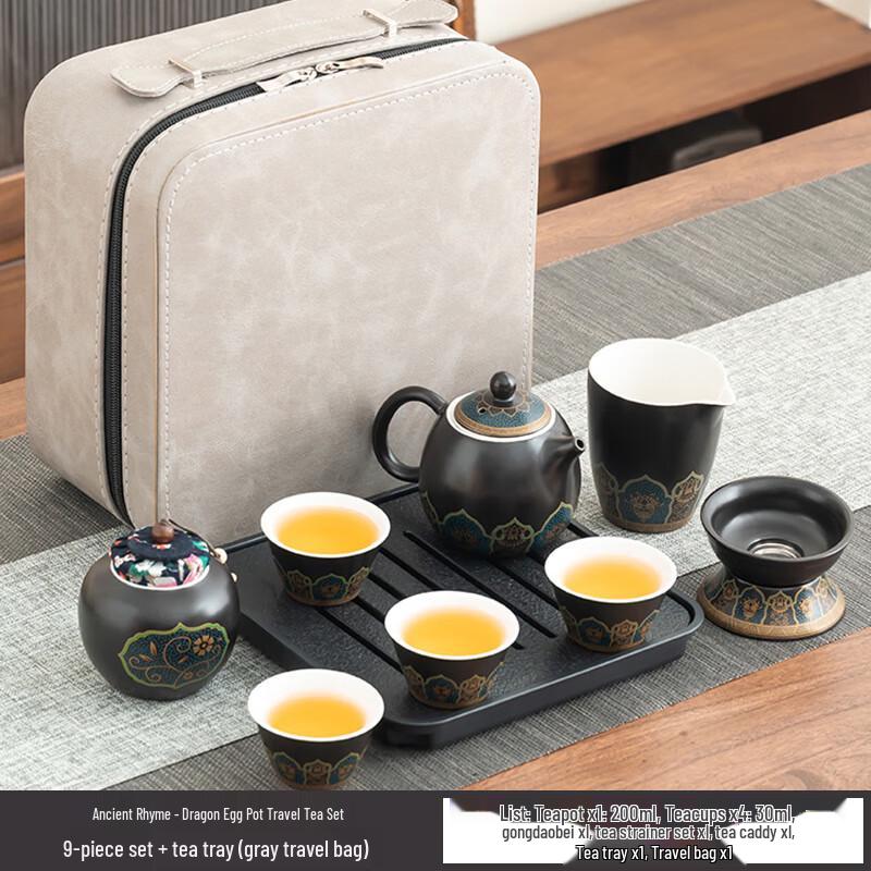 Classic Black Pottery Gongfu Tea Set with Dragon Egg Pot