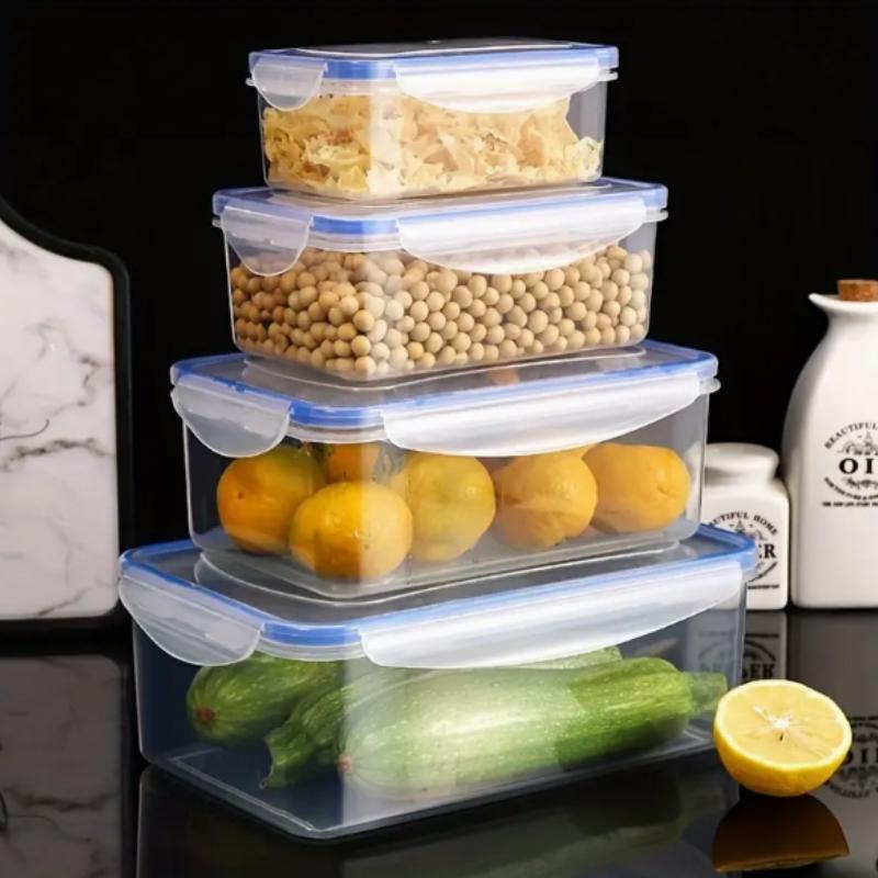 4Pcs Refrigerator Storage Box Food Containers Plastic Fresh-Keeping Box With Lid Portable Storage Box Kitchen Organization