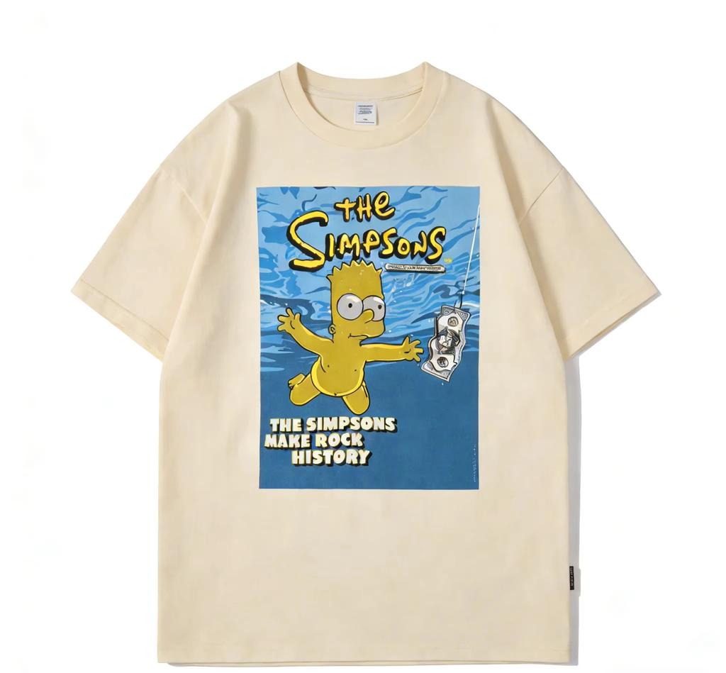 NIRVANA Simpson Swimming Vintage Cartoon Unisex Men's Tshirt Children's Adults Parent Child Cotton T Shirts Women Top Ins Y2k