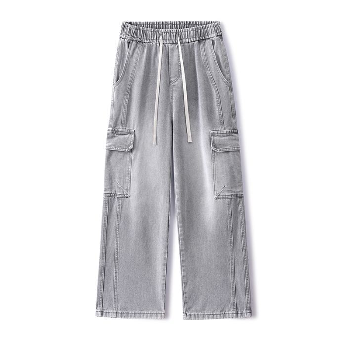 American retro trendy brand loose straight jeans men's spring and summer new wide-leg casual tooling trousers