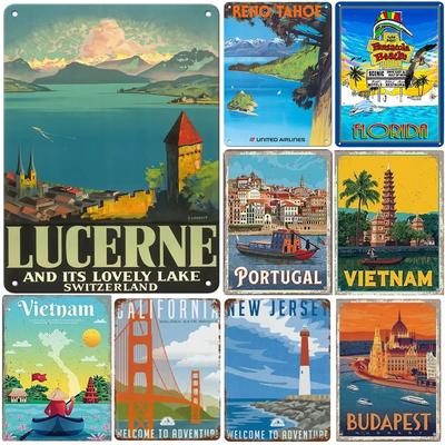 Vintage City View Metal Tin Signs Landscape Plaque Wall Decoration Posters for Man Cave Home Cafe Garden Club Bar Iron Pain