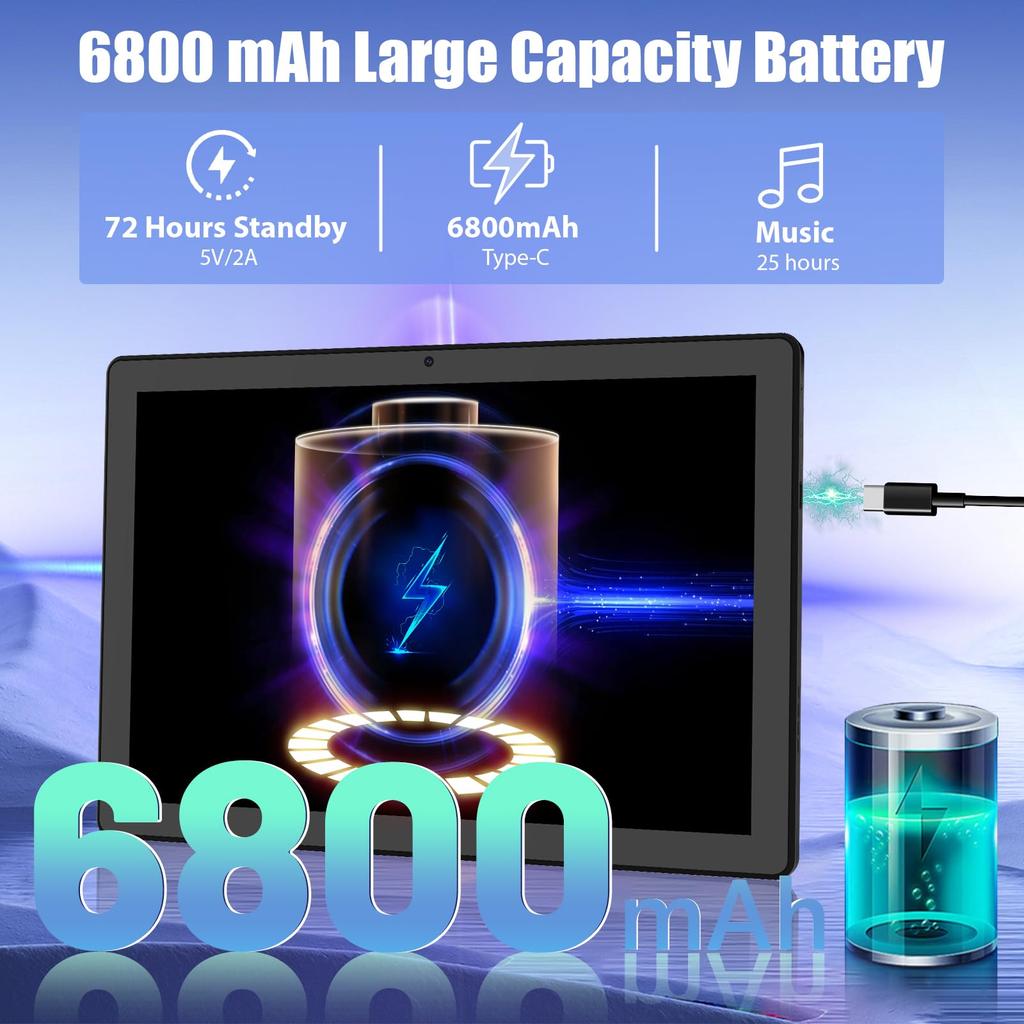 Android 15, 2-i-1 Tablet, 11 Tommer, 24GB+128GB, Octa Core, 6800mAh, Ansigtsgenkendelse, Tastatur sæt