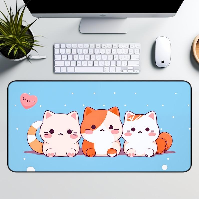 Cute Cat Desk Mat Adorable Girlystyle Gaming Mouse Pad Attractive Computer Desk Mat Nonslip and Durable Gaming Desk Mat 400X800X2mm