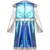 Girls Outer Space Cutie Costume: Shimmering PU Patchwork Alien Dress for Halloween & Sci-Fi Role Play Parties
