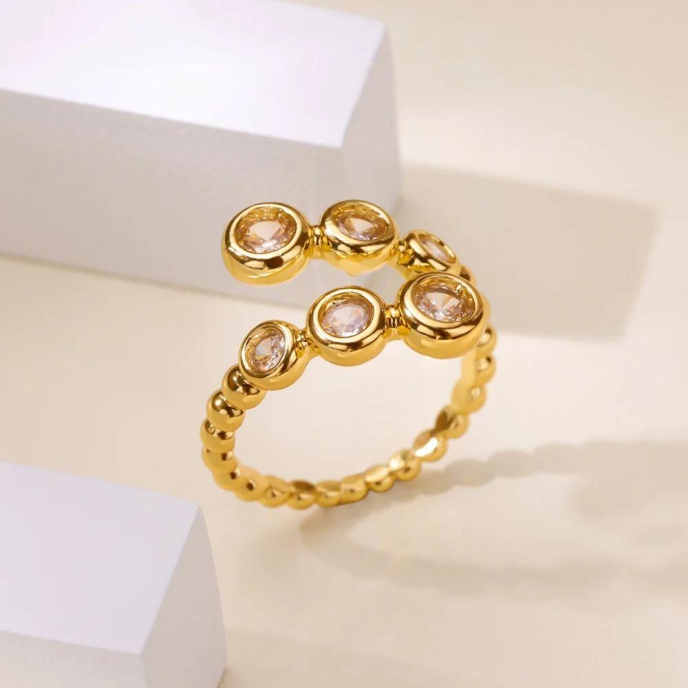 Pink Zircon Stainless Steel Ring for Women 18K Gold-plated Anti Fading Open Ring Wedding Jewelry Prom Accessories Christmas Gift