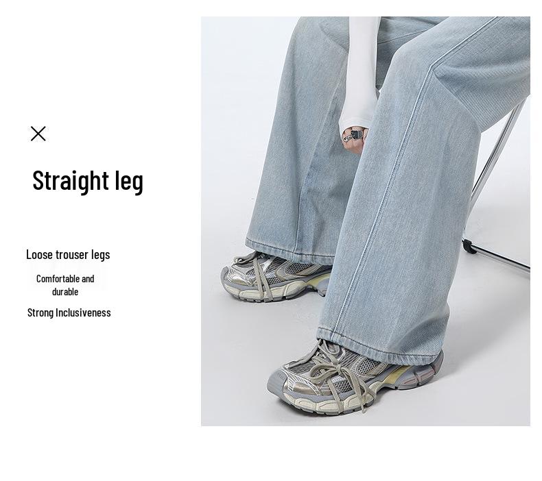 Ljusblå Wide-Leg Jeans med Hög Midja för Kvinnor - Våren 2025 Smalande Lös Passform Rak Ben Design