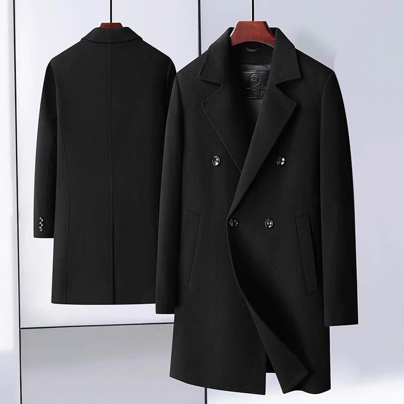 

Двубортное шерстяное пальто длиной до колена с гусиным пухом и подкладкой, модное повседневное пальто 195 чёрный